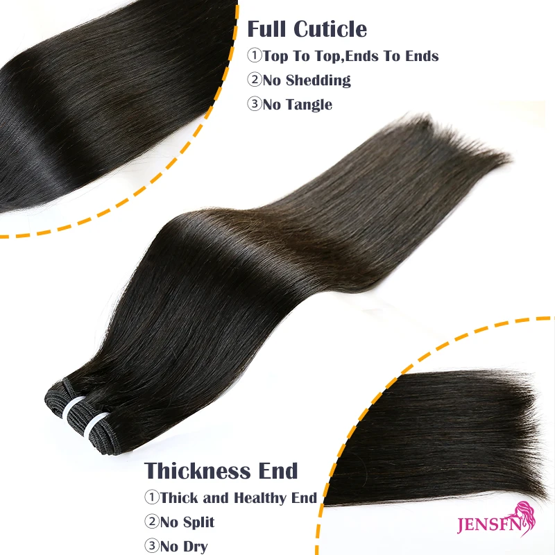 JENSFN Straight Human Hair Weft Bundles Extensions  16"-26" Remy Natural Hair Sew In Weaves  Brown Blonde Color Thickening