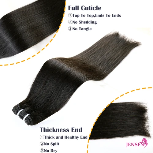 Imagen 2 del producto Mechones de trama de cabello humano liso JENSFN, extensión de cabello humano Real Natural europeo, tejido de cabello rizado, doble trama para salón
