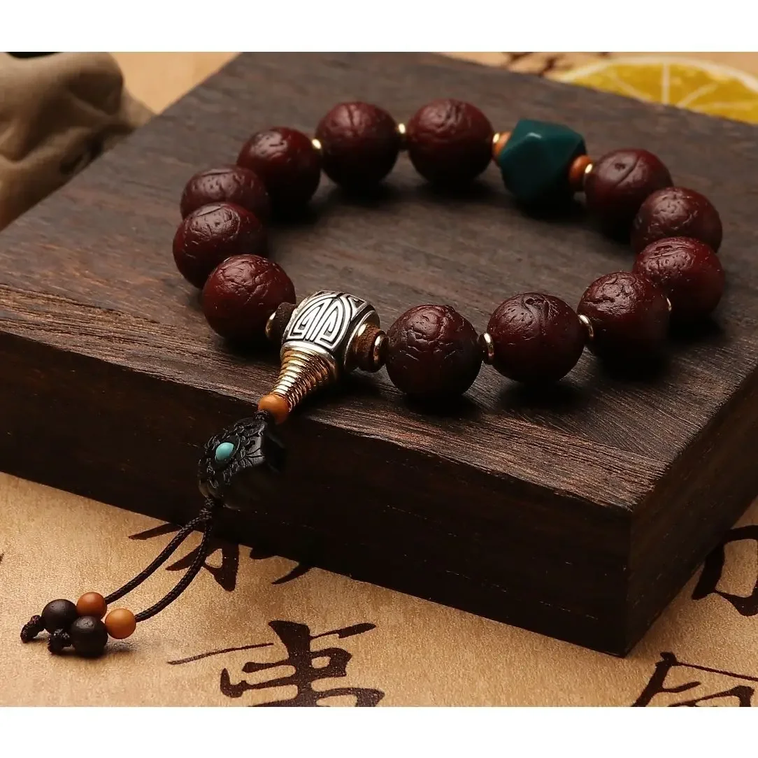 

Authentic Bodhi Seeds Bracelet with Natural Chen Seed Jade and Phoenix Eye, Great for Feng Shui and Meditation