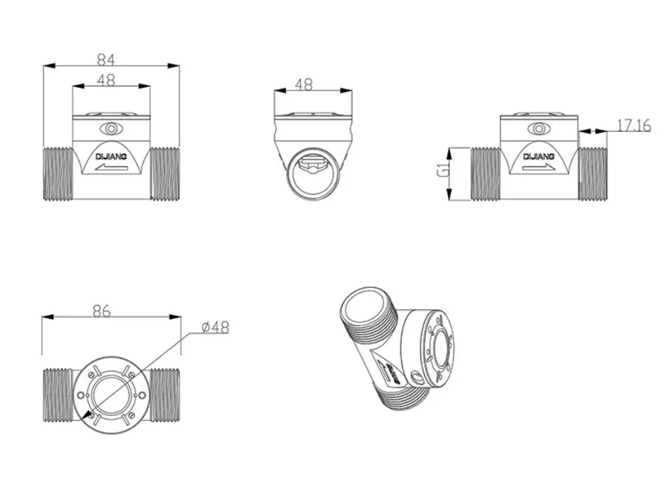 DJ-HS43TA SUS304 SS Hall China irrigazione sensore di flusso d\'acqua BSPP G3/4 \