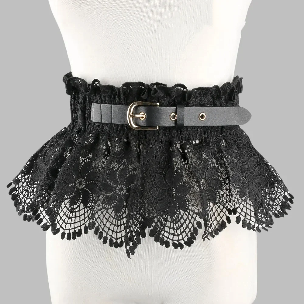 

Gothic Lace Waist Belt Dress Subculture Black White Lace Waist Accessory Wide Elastic Waistband Stretch Women Widening Belt