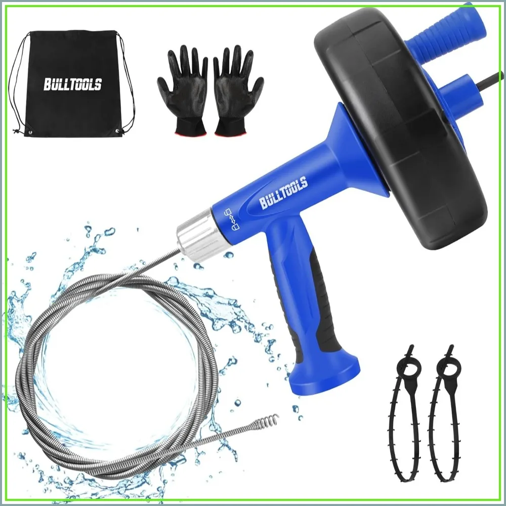 

25FT Drain Auger with Drill Adapter, Flexible Snake Hair Removal Tool for Kitchen Sink, Bathtub, Shower, Includes Gloves and Storage Bag