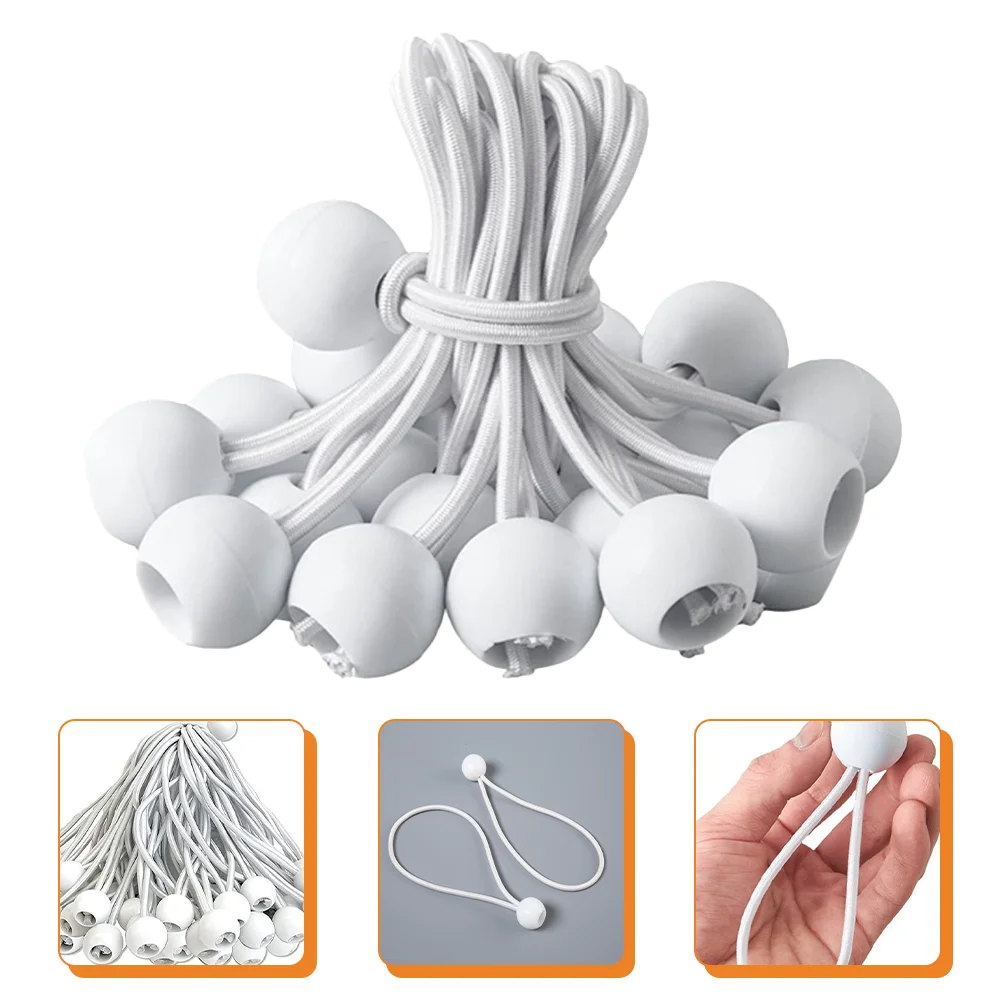 50 Pcs Elastic Rope Bungee Balls for Tarp Camping White Tent Cloth Cords Plastic Bands