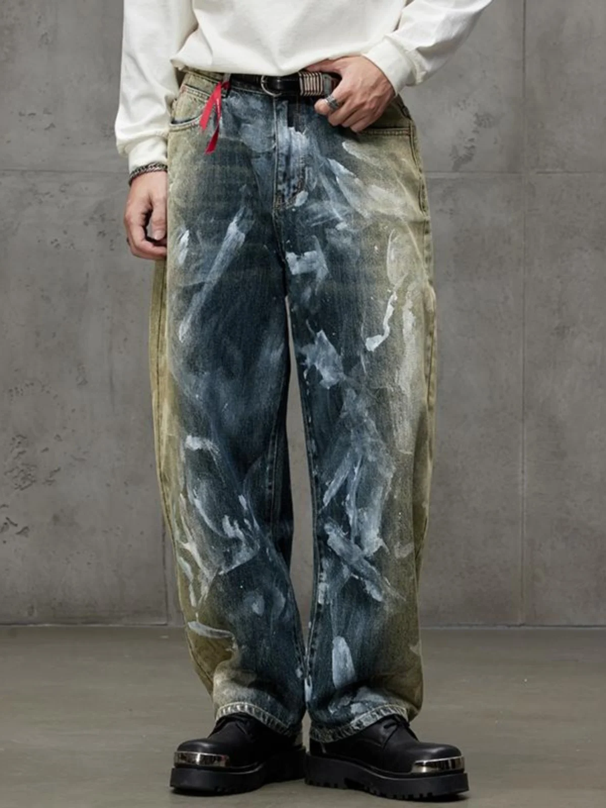

Мужские джинсы American High Street fiti Print: свободные, прямые, повседневные, широкие, удлиненные, в стиле Dad Pants, для молодежи