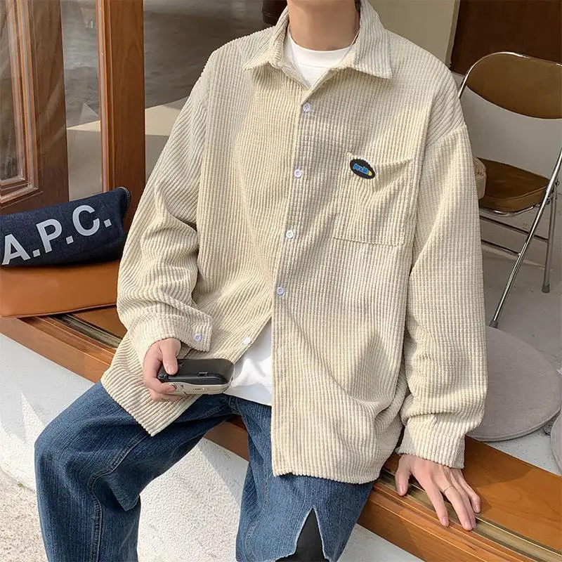 Spring Lapel Loose Fashion Cloth Shirts for Men Waffle Youth Men's Vintage Lining Cardigan Business Casual Wild Breathable