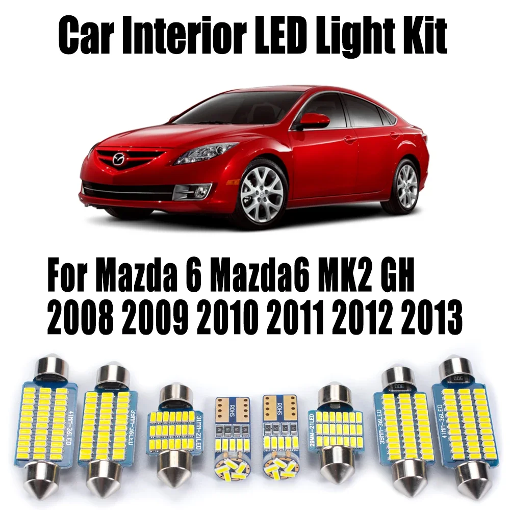

13 шт. светодиодный внутренний купольный светильник с картой для Mazda 6 Mazda6 MK2 GH 2008 2009 2010 2011 2012 2013, автомобильные аксессуары, комплект ламп для чтения багажника
