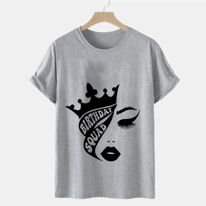 Estética Camisetas para As Mulheres Aniversário Rainha Tops Streetwear Festa De Aniversário Tee Manga Curta Meninas Aniversário Esquadrão Festa T-Shirt