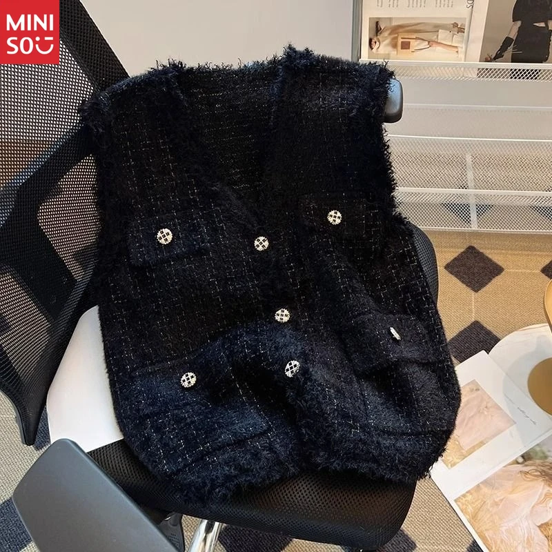 مينيسو 2025 سترة نسائية |   صدرية تويد أنيقة |   سترة كاجوال منسوجة للنساء