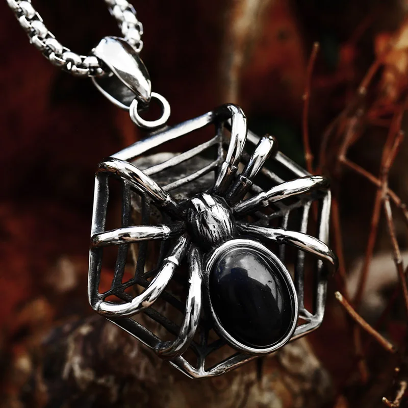 Stainless Steel Ferocious spider Animal Pendant Gem pendant Chain Necklace Fashion men Jewelry BP8-571