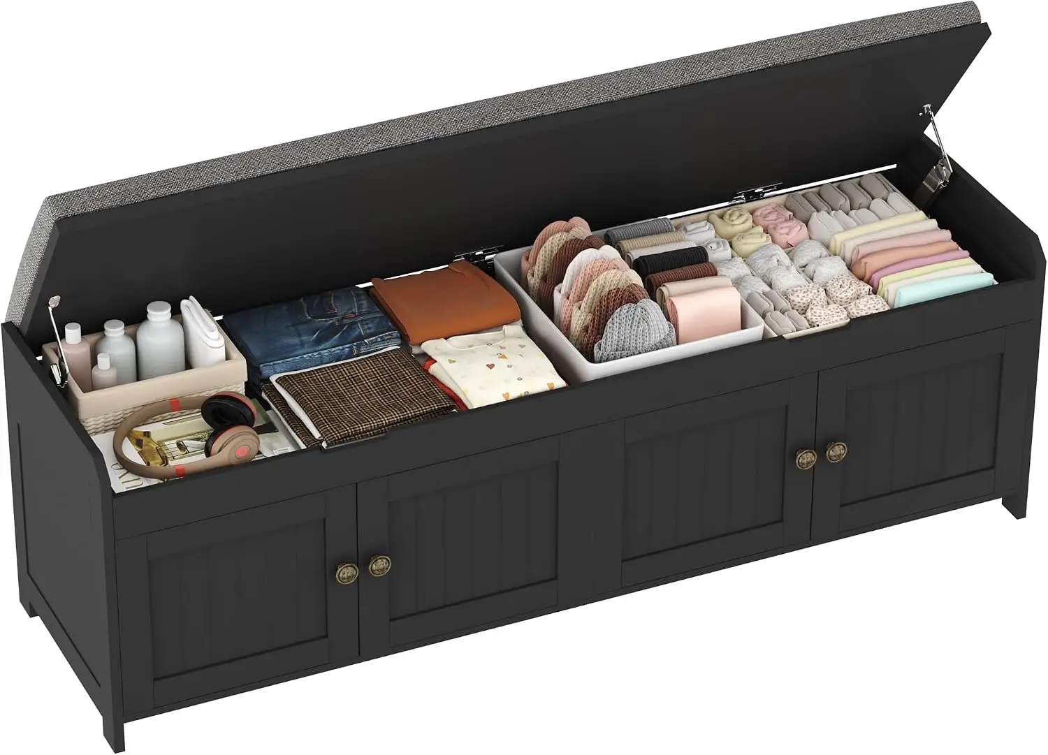 Shoe Bench With Lift Top Storage Entryway Bench Cushioned Seat Wooden End Of Bed Bench Shoe Cabinet Bench With Hidden Storage Space For Bedroom Hallway Black