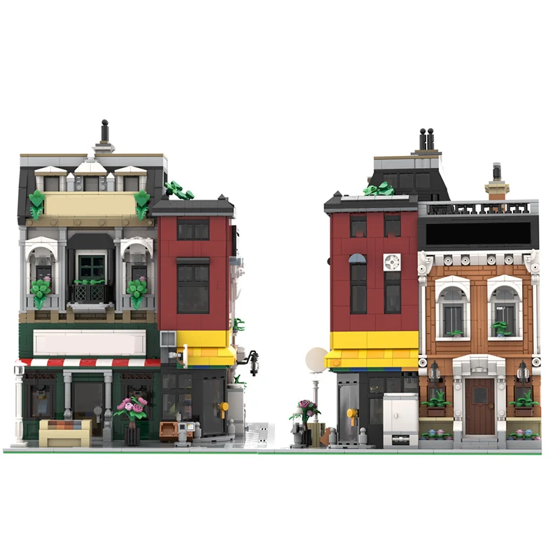 نموذج متجر الكوميكس وقاعة الفعاليات والمقهى من قوالب البناء، هدايا تقنية للأطفال في العطلات، ألعاب تجميع