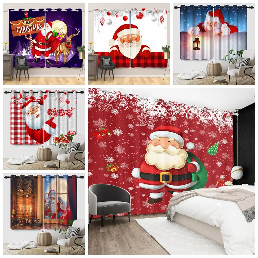 

Christmas Santa Claus Blackout Curtains Bedroom Living Room Darkening Christmas Home Window Decoration Grommet Curtain/Drapes