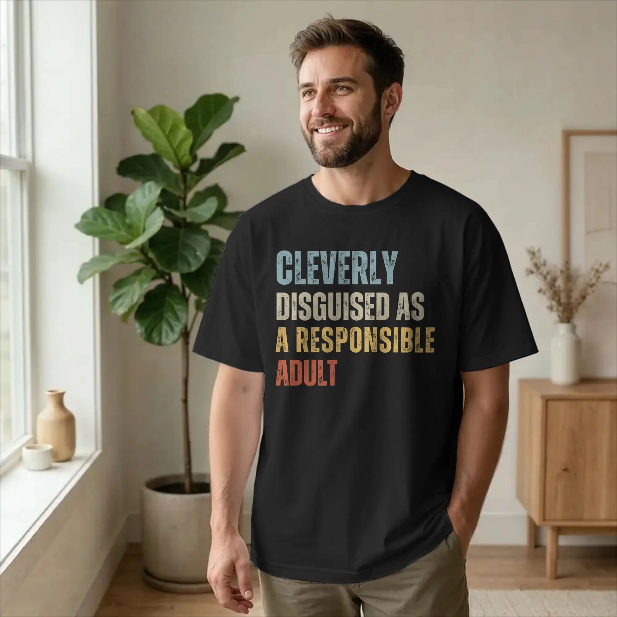Cleverly Disguised As A Responsible Adult T Shirt Men Cotton Cool T-Shirts Round Neck Funny Tee Short Sleeve merchandise Gift