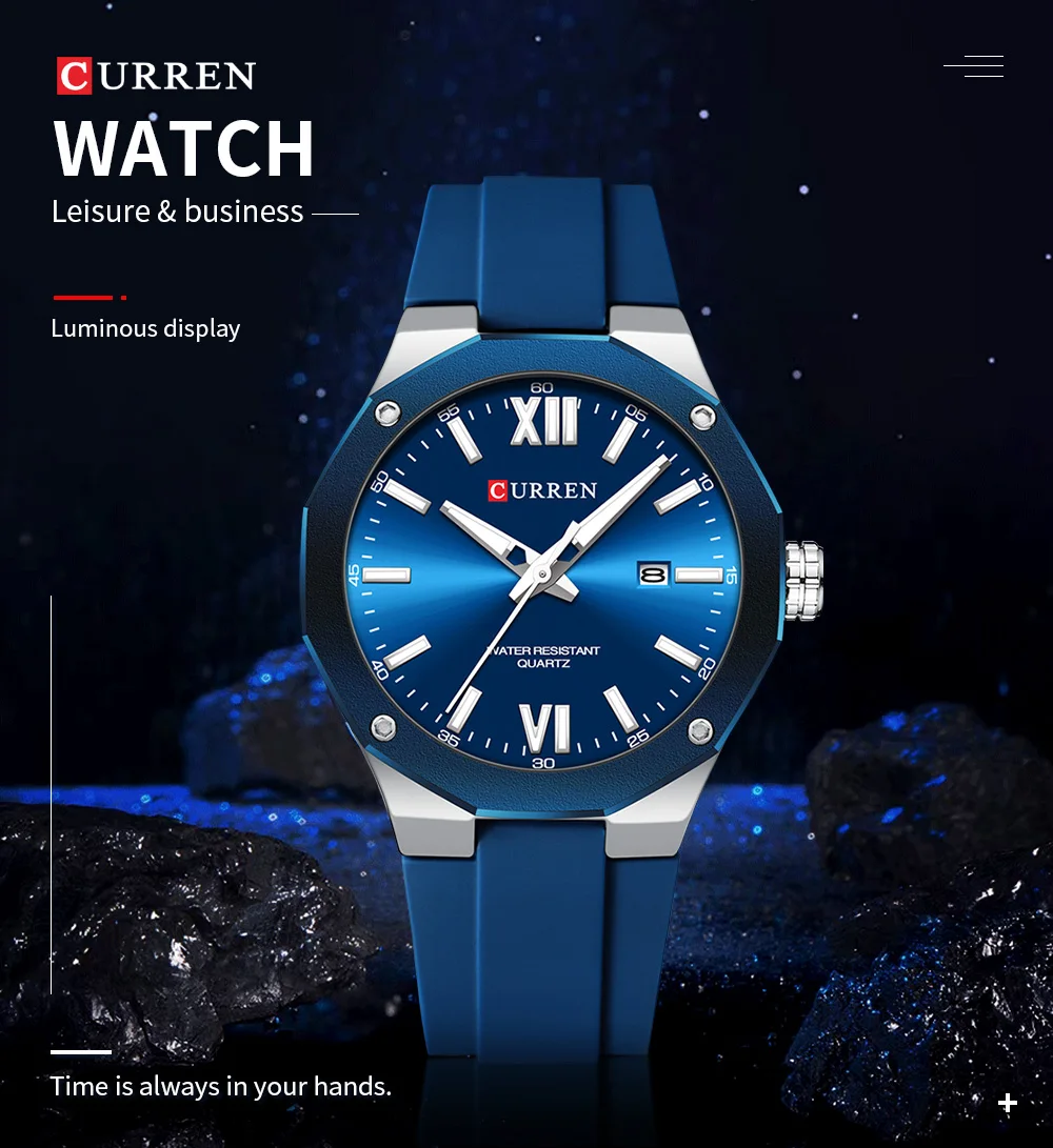 CURREN Einfache Luxus-Herrenuhren Neue Business-Quarz-Armbanduhr mit Silikonarmband Leuchtende Zeiger Wasserdichte Uhr – Detail 2