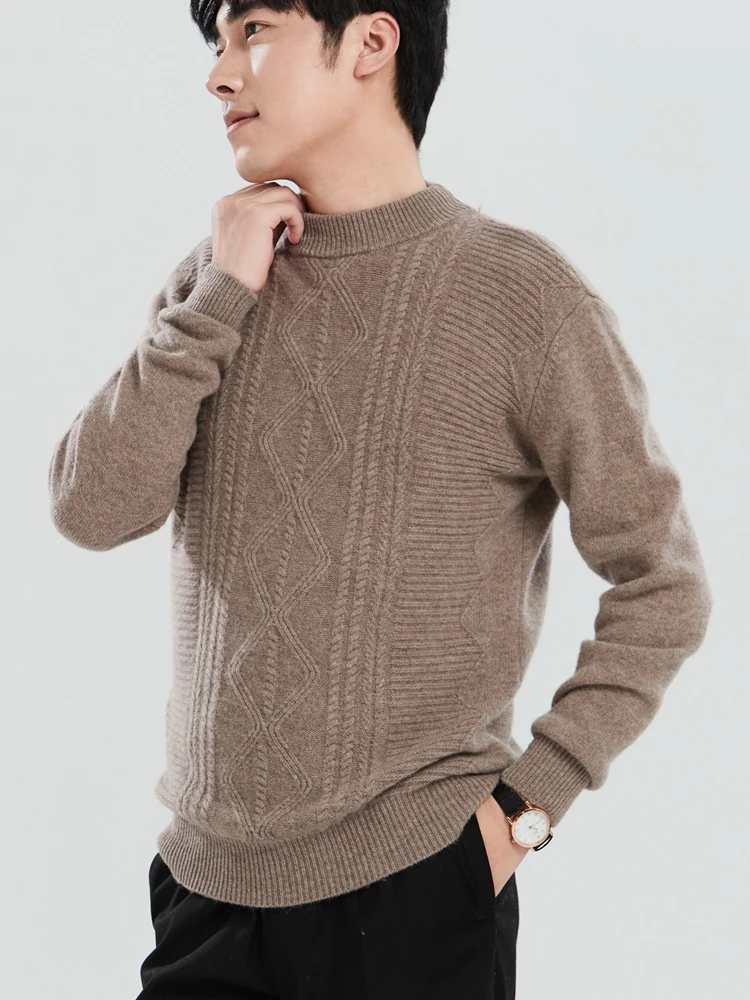 

Merino 100% Wool Men's Half High Neck Pullover Thickened Autumn Winter Base Sweater Knitted Cashmere Sweater