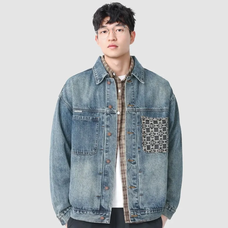 Jaket Denim Longgar Musim Gugur Pria Vintage Pakaian Pria Pengiriman Cepat Mantel Koboi Rock untuk Pria Harga Terjangkau Pakaian Korea Populer yang Stylish