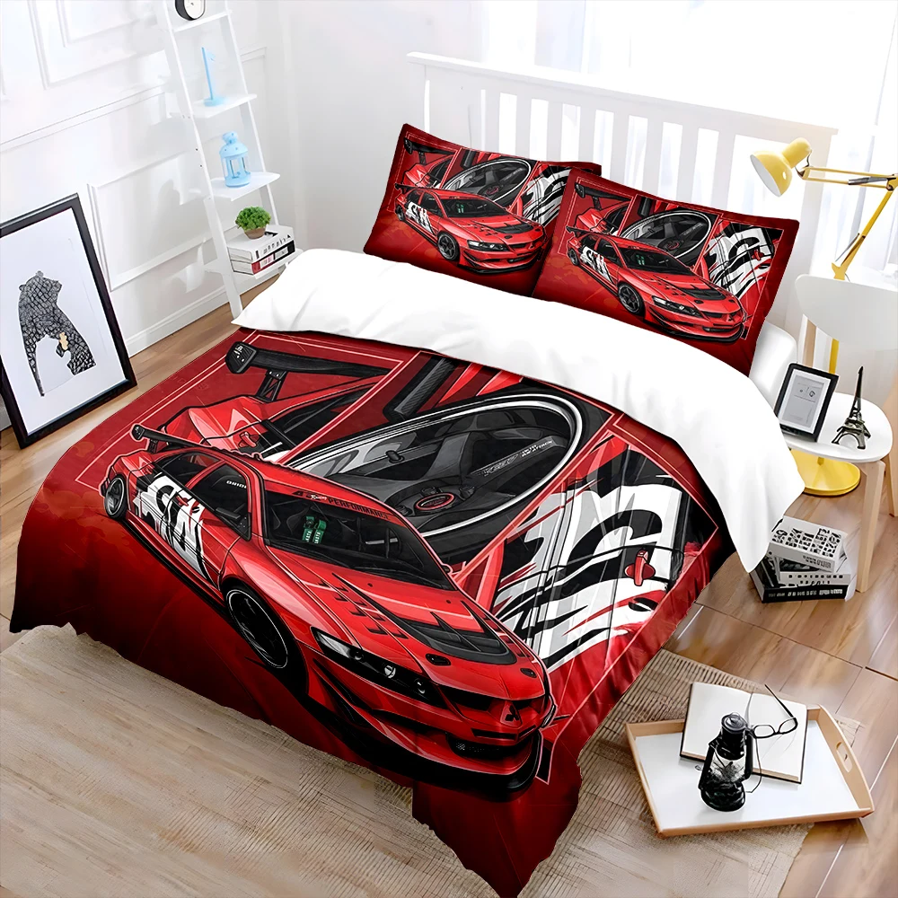 Cool modified racing cars designs Bedding Set for Kids Luxury Gift 3pcs Digital Print Comforter Set Soft Comfortable Breathable
