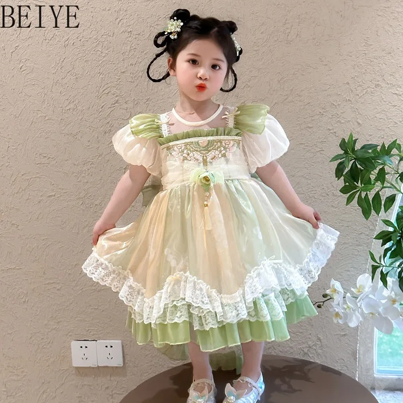 Girls High Street Summer New Lolita Style Dress Children's Japanese Style Super Beautiful Dress Baby Girl Fluffy Princess Dress