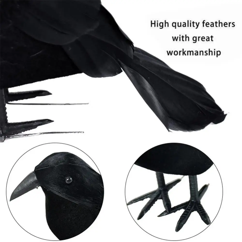 Small Simulation Fake Bird Realistic Halloween Black Crow Model Home Decoration Animal Scary Toys Eye-catching Lightweight