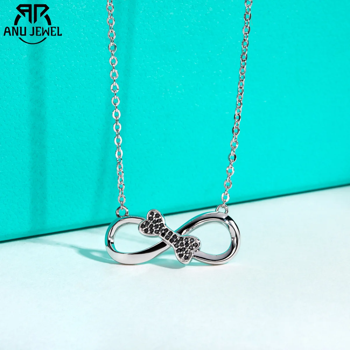 

AnuJewel Bow-Knot Black Moissanite Pendant Infinity Necklace 925 Sterling Silver O Chain Cute Gifts Women Jewelry Wholesale