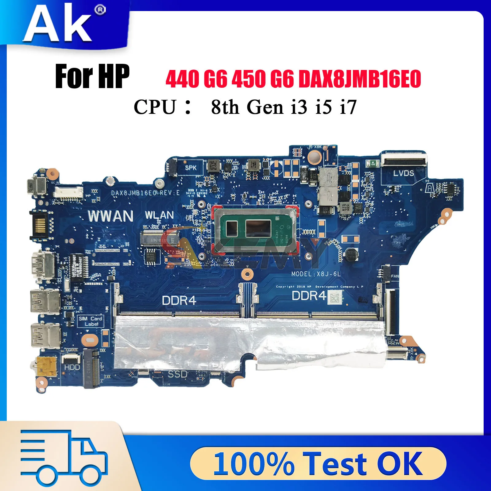DAX8JMB16E0 pour HP ProBook 440 G6 450 G6 carte mère d'ordinateur portable avec i3 i5 i7 CPU DDR4 L44884-601 L44885-601 100% entièrement testé