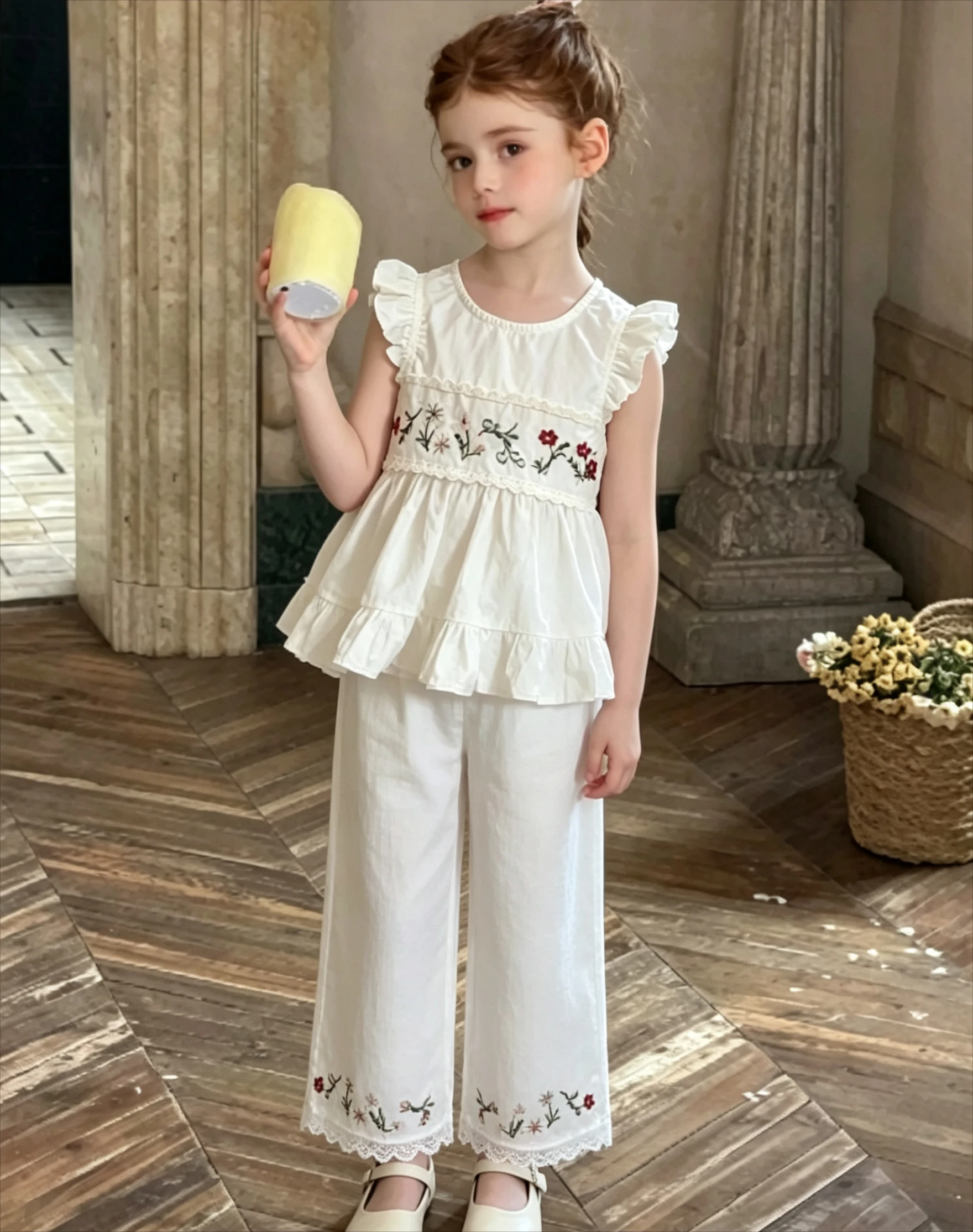 Korean Children's Clothing 2026 Summer New Baby Countryside Retro Style Baby Cute Korean Ruffled Two Piece Set