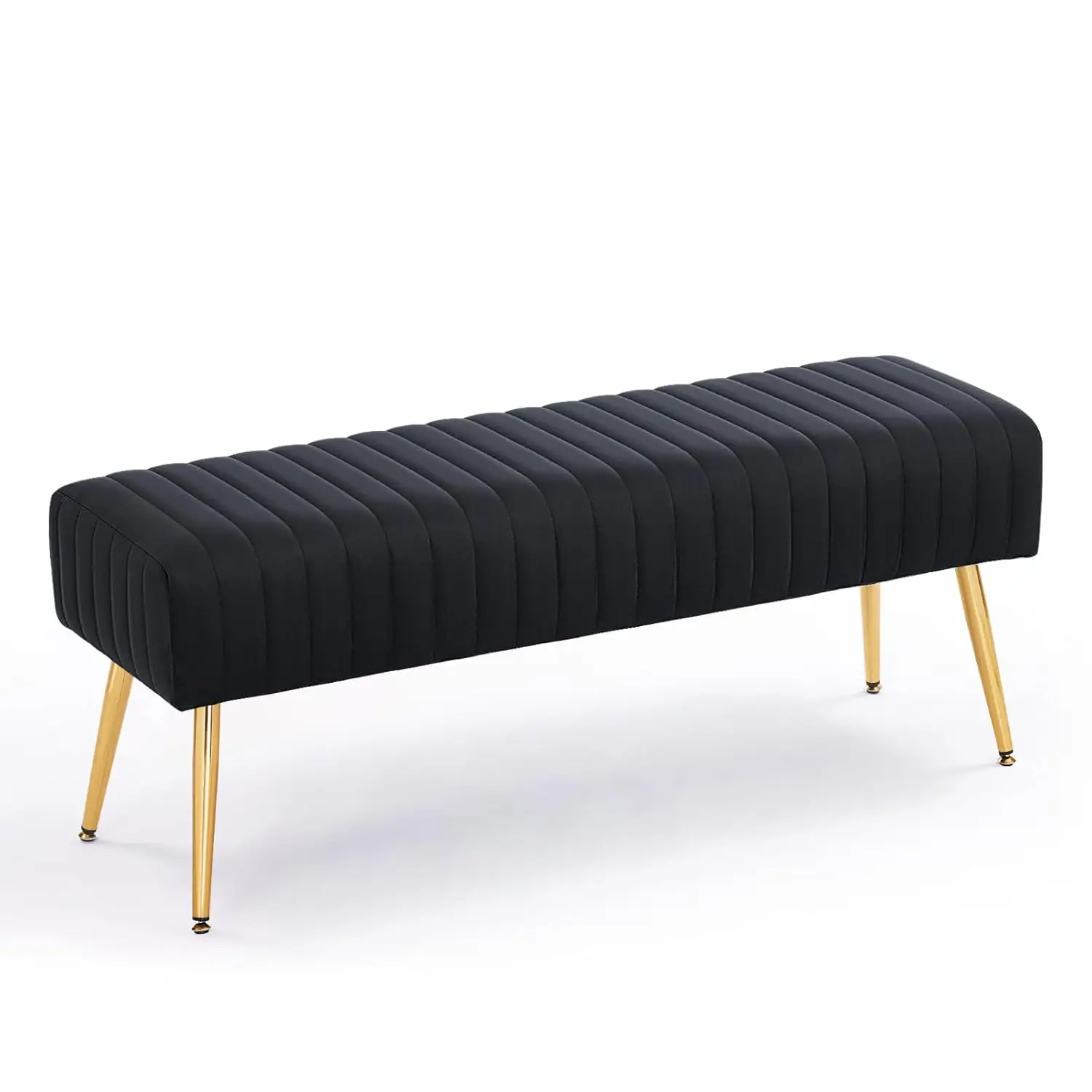 44 Inch Bedroom Ottoman Bench, Black Upholstered End of Bed Bench with Gold Legs for Living Room Bedroom Dinning Room Entryway