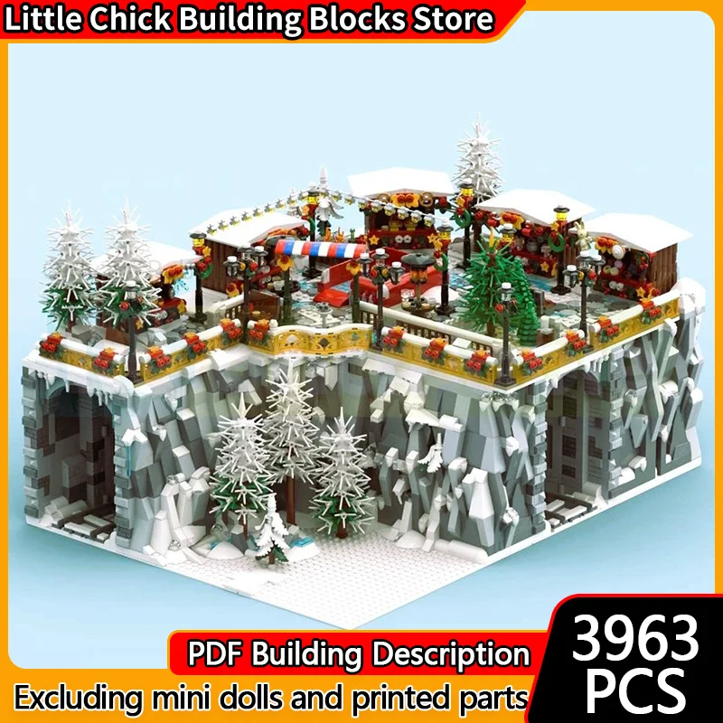 

Street View Model MOC Building Bricks Winter Village Christmas Market Modular Technology Children Holiday Gift Assemble Toy Suit