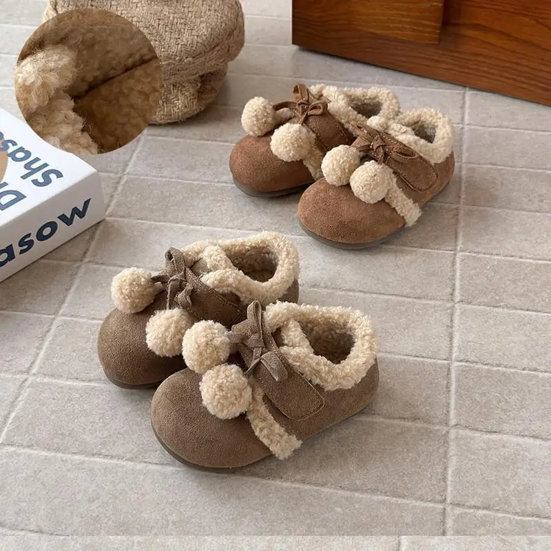 

Kawaii Casual Shoe Fashion Childrens Shoes Korean Style Girls Plush Fur Shoes 2025 Winter New Baby Girls Casual Fluffy Cotton