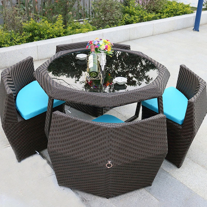 Outdoor Table and Chair Leisure PE Rattan Combination Villa Courtyard Garden Guest House Creative Garden Furniture Sets WKGF