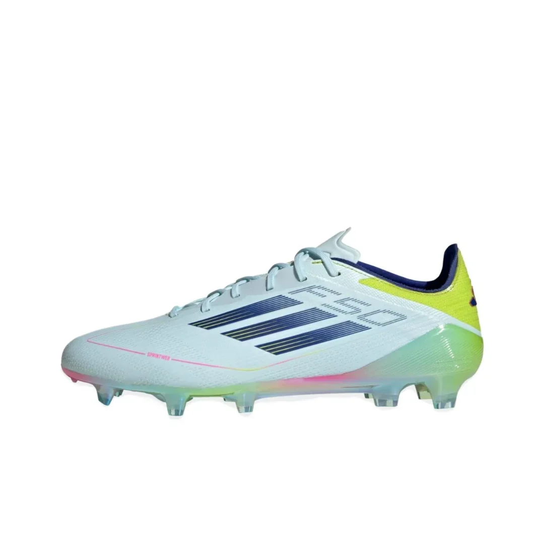 Adidas F50 Elite FG Men's Low Top Soccer Shoes Slip Resistant Wear Sports Shoes Hard Turf Natural Grass Green and Blue Colorway