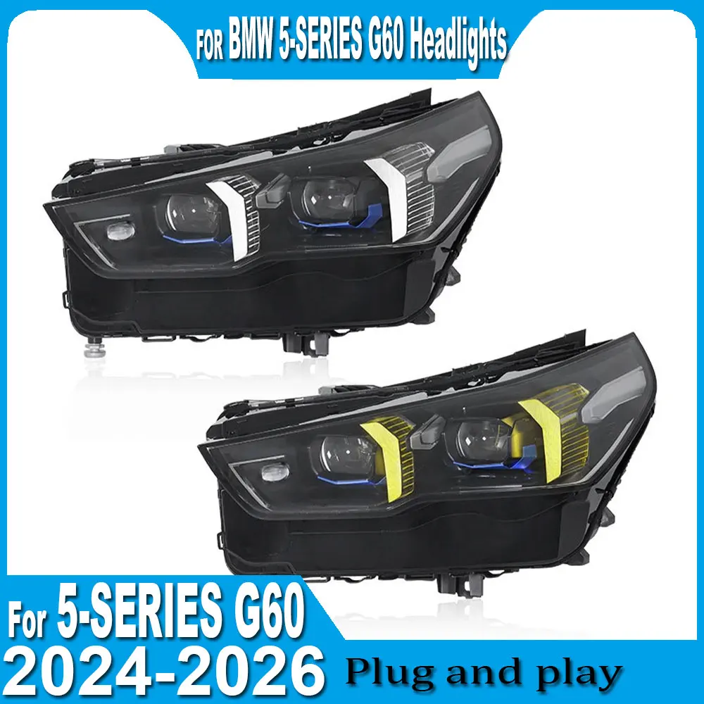 Car Headlight For BMW 5 Series G60 2024-2026  headlights Assembly Projector Lens Start Animation Dual-color DRL Plug and Play