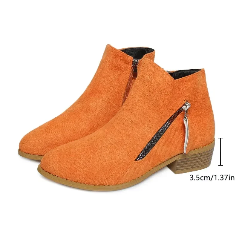 Bottes pointues zippées pour femmes, bottes de rinçage pour femmes, chaussures confortables pour dames, talon bas doux, daim, offre spéciale, automne, nouveau, 2024