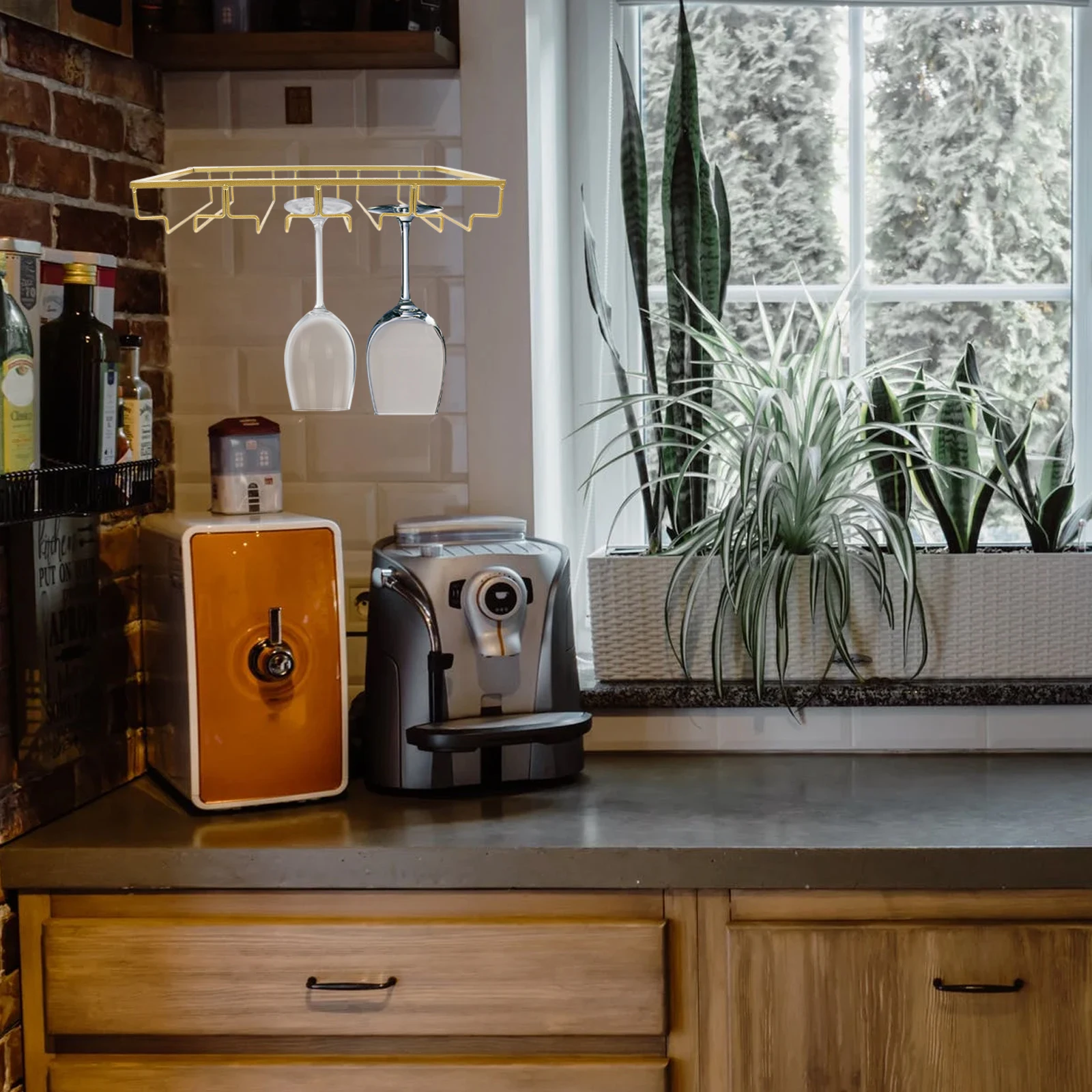 

Wine Cup Rack Iron Art Upside Down Wine Glass Shelf Strong Weighing Capacity Easy Install Space Saving