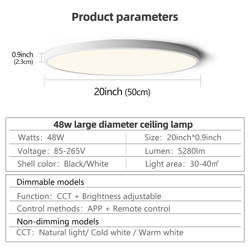 Imagem -05 - Grande Lâmpada do Teto Led com Controle Remoto Luzes Inteligentes Luminária Regulável Iluminação Interior Decoração da Sala de Estar 48w 50cm