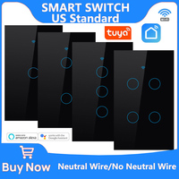 Tuya Smart Switches US Neutral Wire/No Neutral Wire Required Light WiFi Touch Switch 1/2/3/4 Gang Via Alexa Google Home Alice