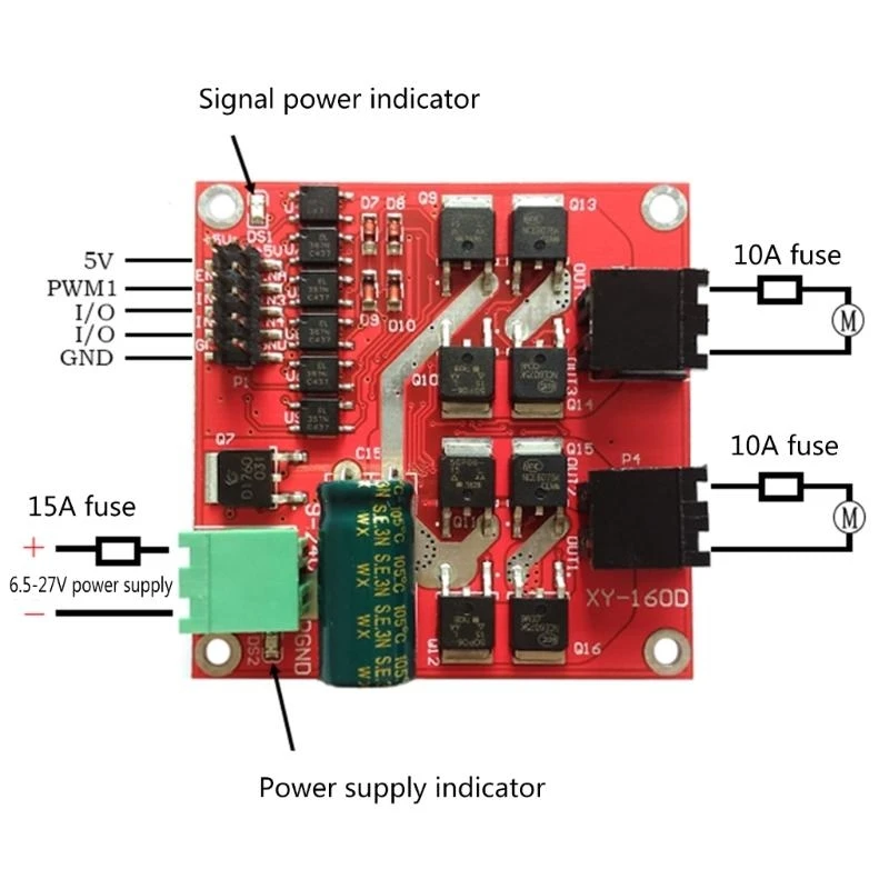 Red 7A 160W 12V 24V Dual Channel DC Motor Driver Module H Bridge L298 PWM Drive Control Optocoupler Replacement Best Sale