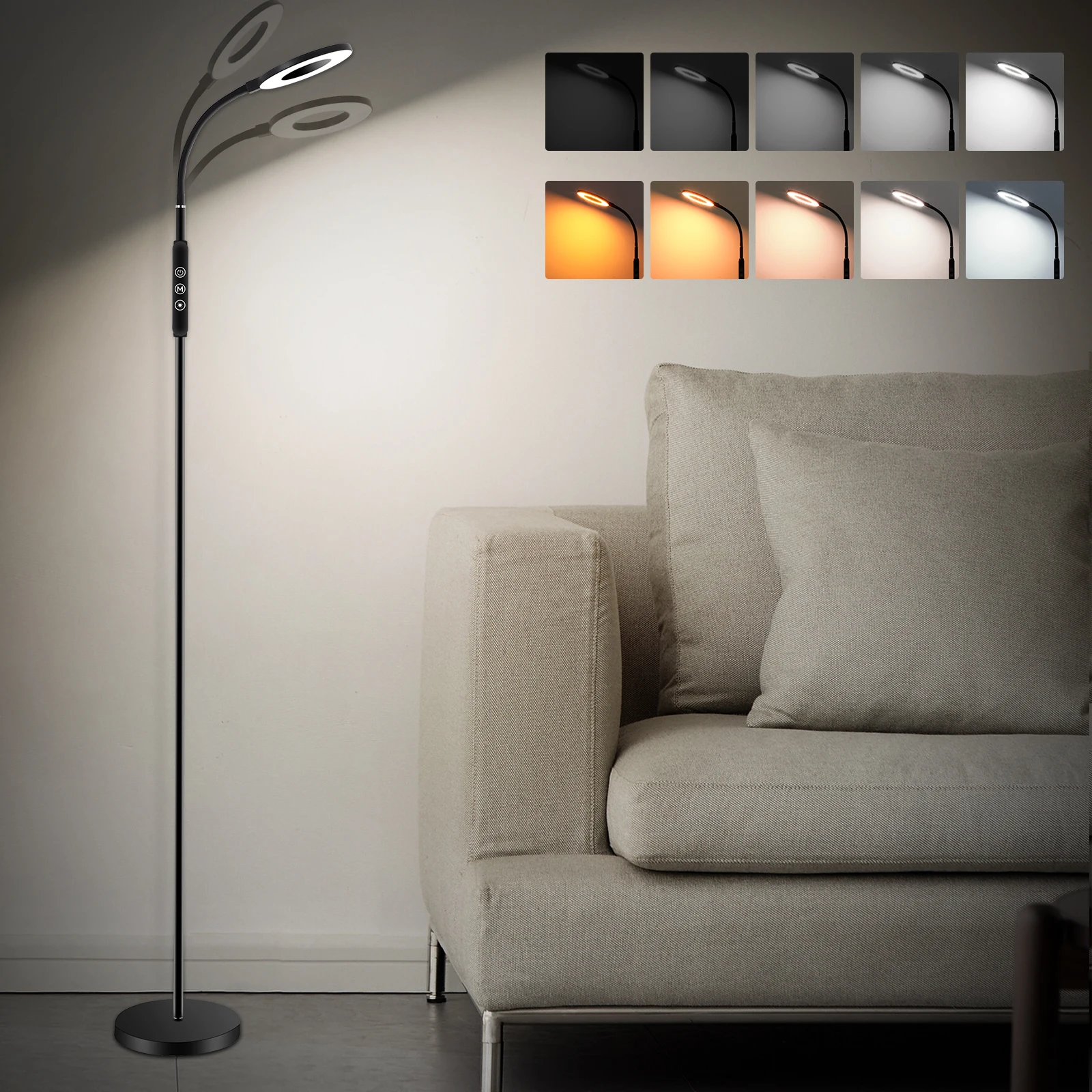 Multifunktionale dimmbare Stehlampe, 360 ° Rotierendes Design, 1800K-6000K, Nachtlicht & Speicherfunktion – Detail 2
