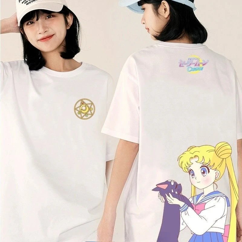 

Sailor Moon Usagi Peripheral Short-sleeved T-shirt Pure Cotton Trendy Bf Style Loose Male and Female Student Best Friend Outfits