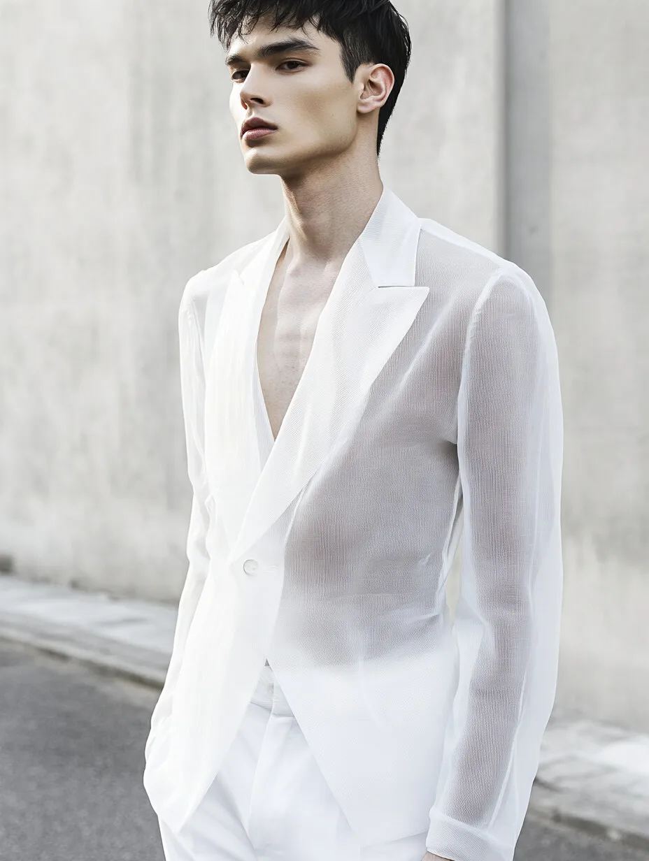 

Men Mesh Blazer White Sheer Party Coat Casual Evening Stylish Lapel Collar Single Button Slim Fit Lightweight Jacket Outerwear