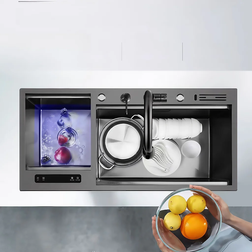 Handmade high-grade stainless steel kitchen sink ultrasonic double bowl durable three-hole knife holder without faucet