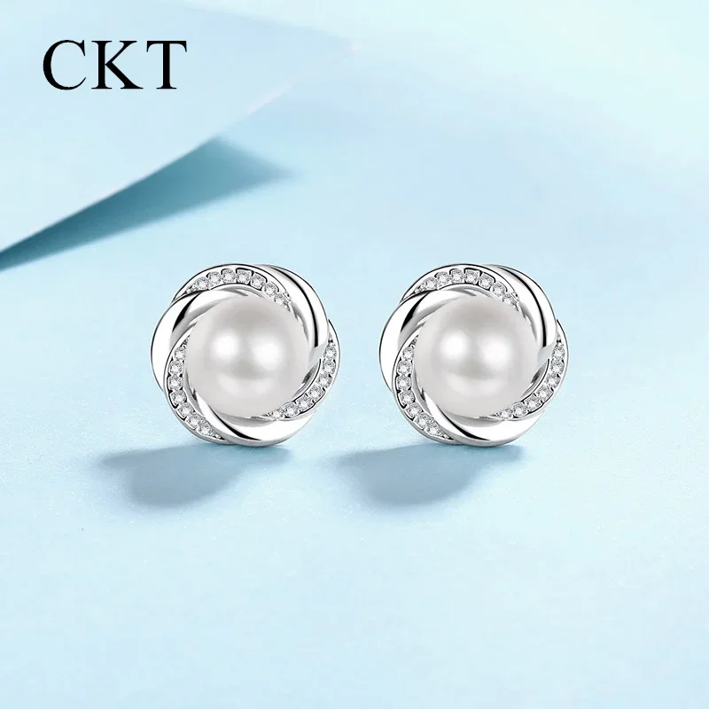 18K White Gold Platinum Pt950 Stud Earrings for Women Moissanite Freshwater Pearl Rose Earrings Spot Batch Wedding Fine Jewelry