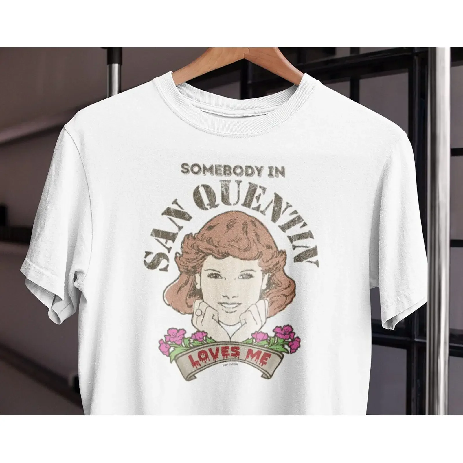 Funny Vintage Style Hybristophilia Somebody In San Quentin Loves Me Prison Bride Pop Cotton T Shirt vintage Washed homme Unisex