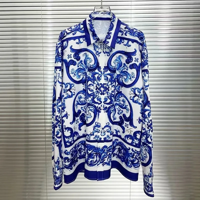 

2026 European and American high-quality men's social casual button fashion vacation long sleeved shirt top