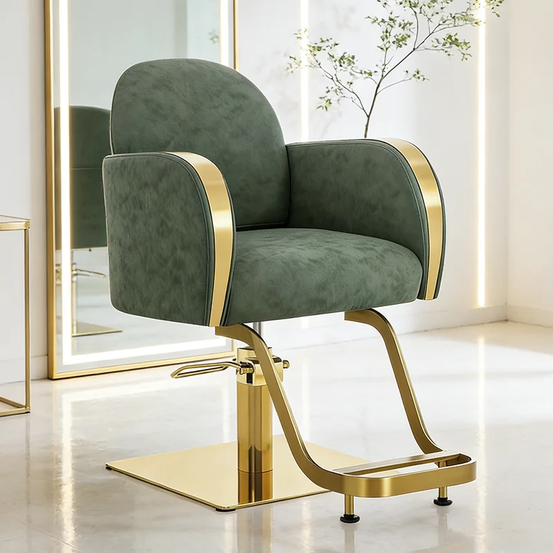 kr-Luxury Gold Stainless Steel square Base Hairdressing Styling Chair Modern Adjustable Rotation Barber Chair for Sale！