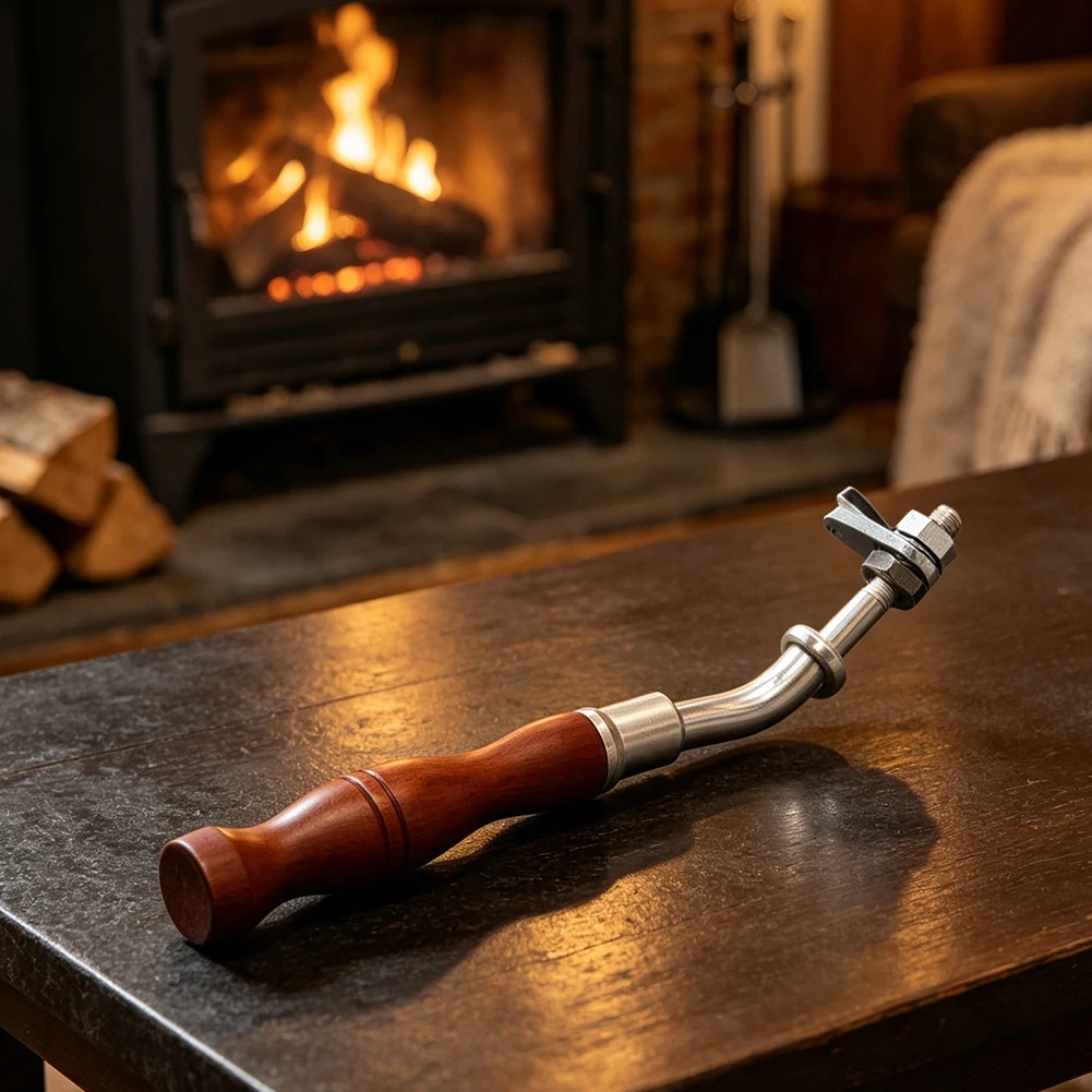 Stainless-Grade Carbon Steel Fireplace Handle with Natural Walnut Wood Grip and Metric M8 Thread for Oven Doors