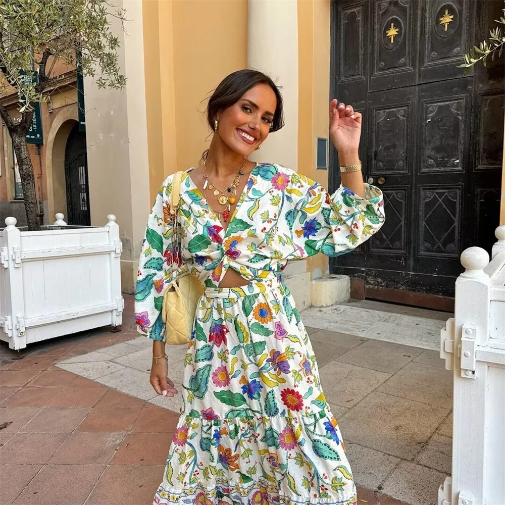 2024 Summer New Fashion Women\'s Fashion Avant-garde Elegant European and American Style Linen Print Long Dress