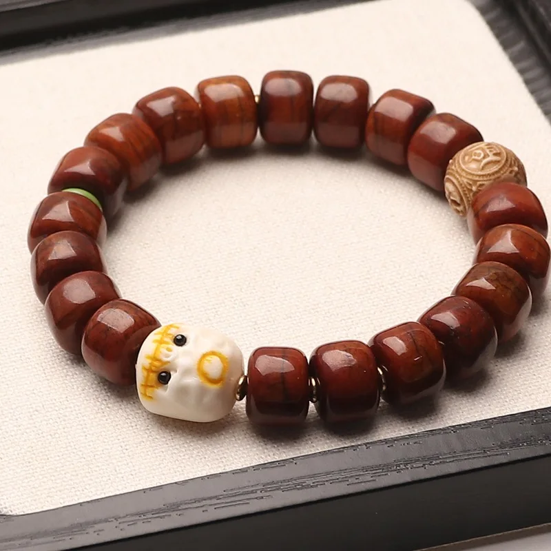 Tibetan-style yak bone vintage barrel , Buddhist prayer beads with deer antler carving, DIY single-loop bracelet