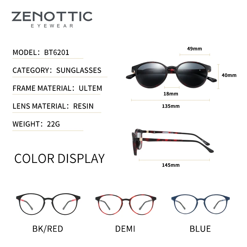 ZENOTTIC Magnetic Clip On Sunglasses Polarized Sunglasses Myopia glasses frame 2 in 1 fashion Optical Shade Prescription Eyewear