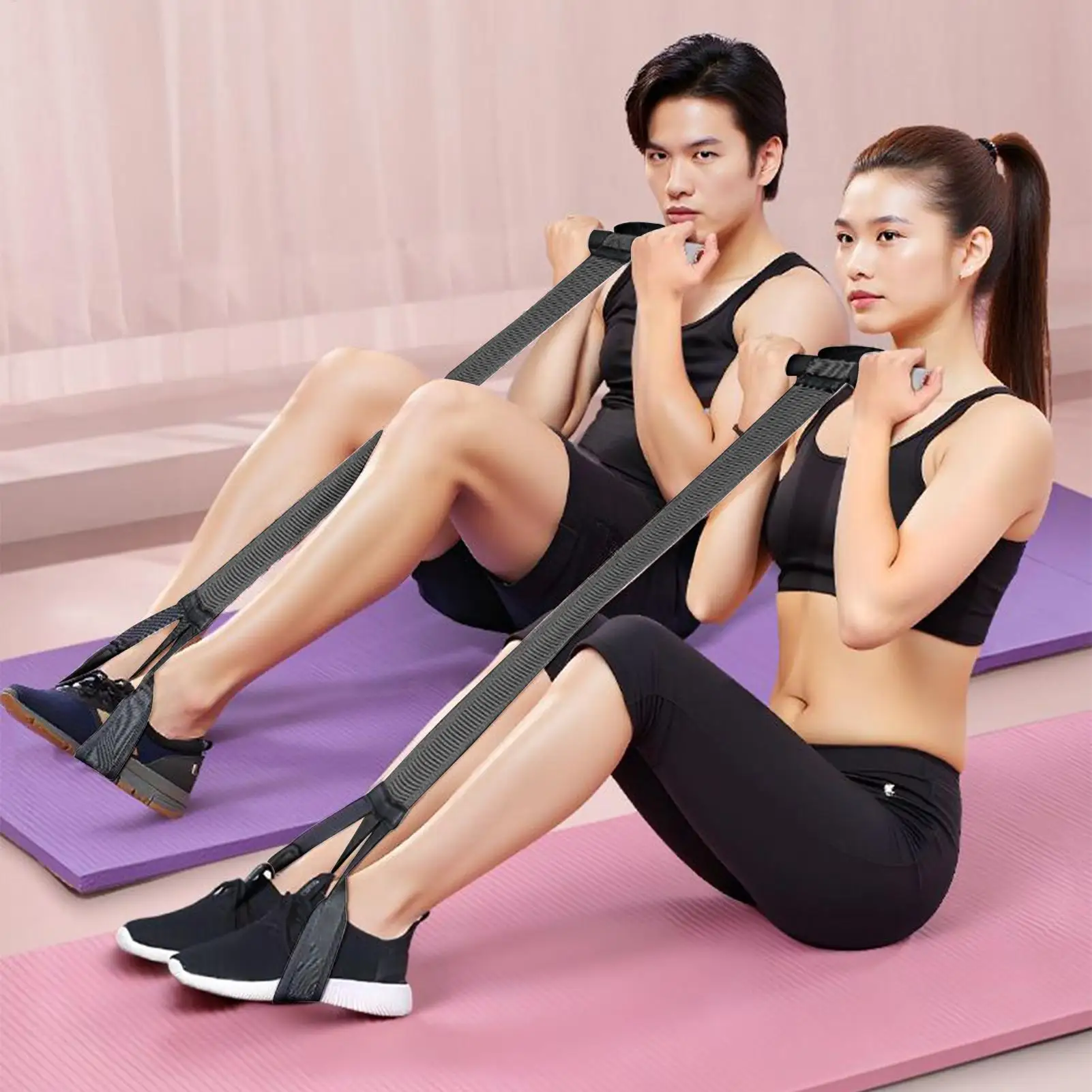 حزام مقاومة بدواسة القدم للنساء معدات تدريب الجلوس 120 رطل مدرب مطاطي مع مقابض لتمرين البطن #2